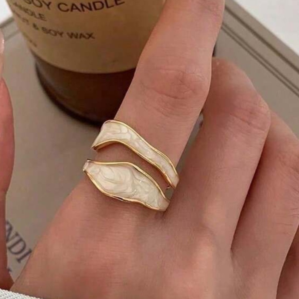 Gold Layered white Marbled Cuff Ring 3 pack